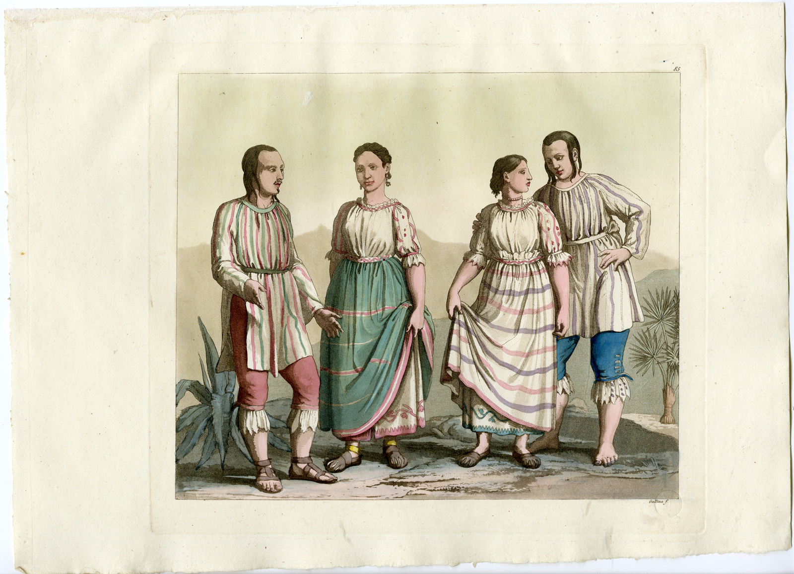 , Antique Print-MECHOACAN INDIAN-COSTUME-MEXICO-PL.LXXXV.-Ferrario-Gallina-c.1827, Pictura Antique Prints
