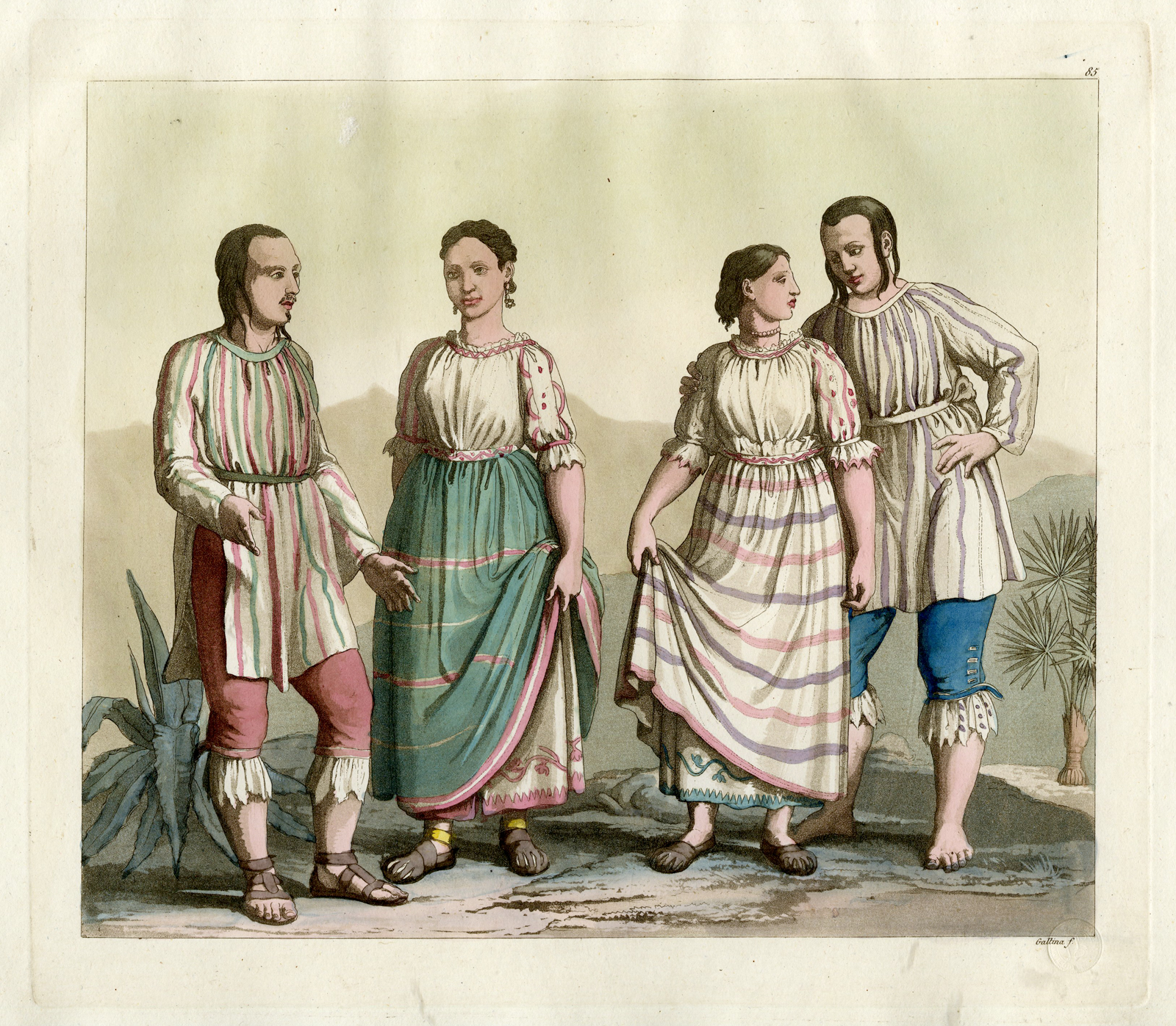 , Antique Print-MECHOACAN INDIAN-COSTUME-MEXICO-PL.LXXXV.-Ferrario-Gallina-c.1827, Pictura Antique Prints