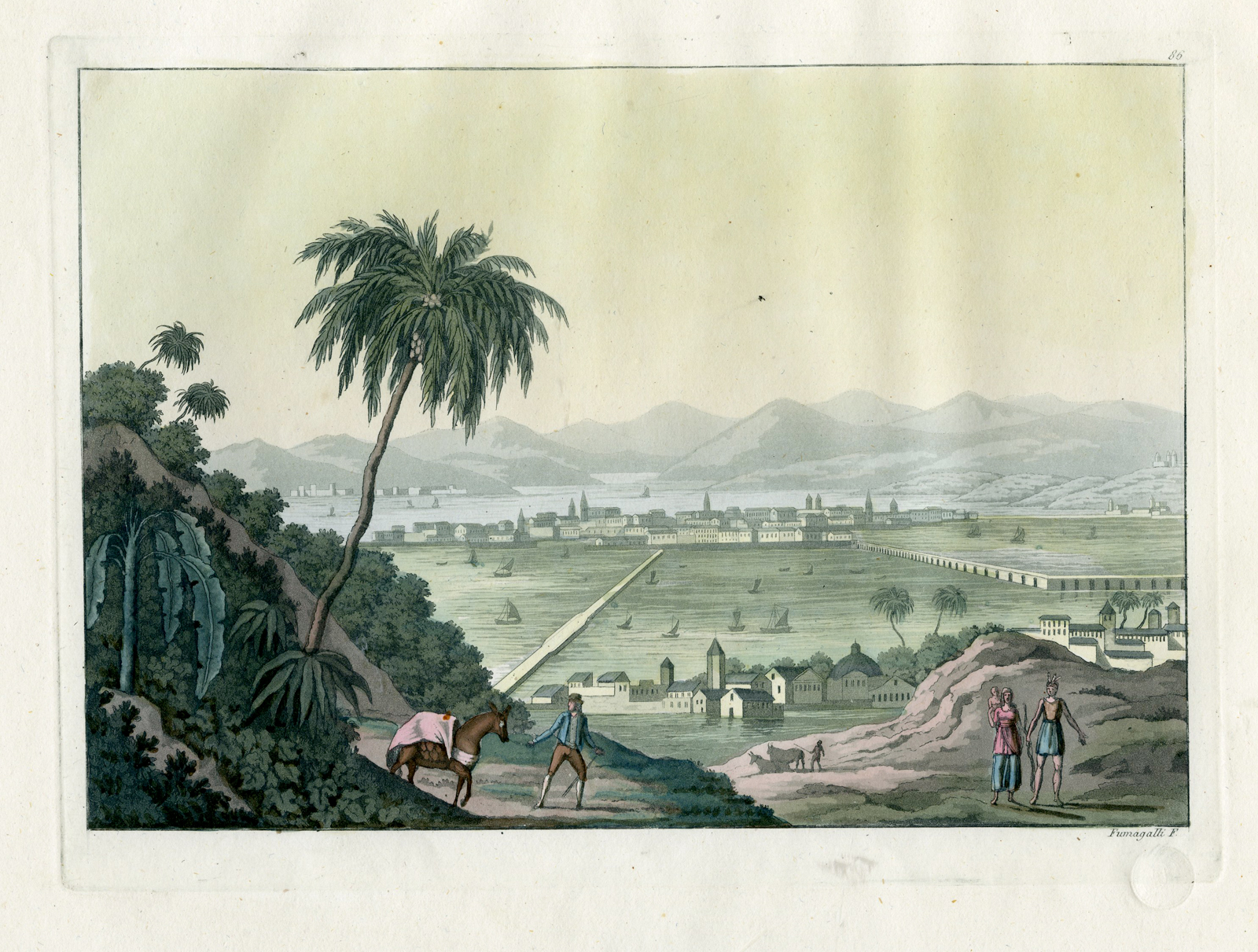, Antique Print-HARBOR-LANDSCAPE-MEXICO CITY-PL.LXXXVI.-Ferrario-Fumagalli-c.1827, Pictura Antique Prints