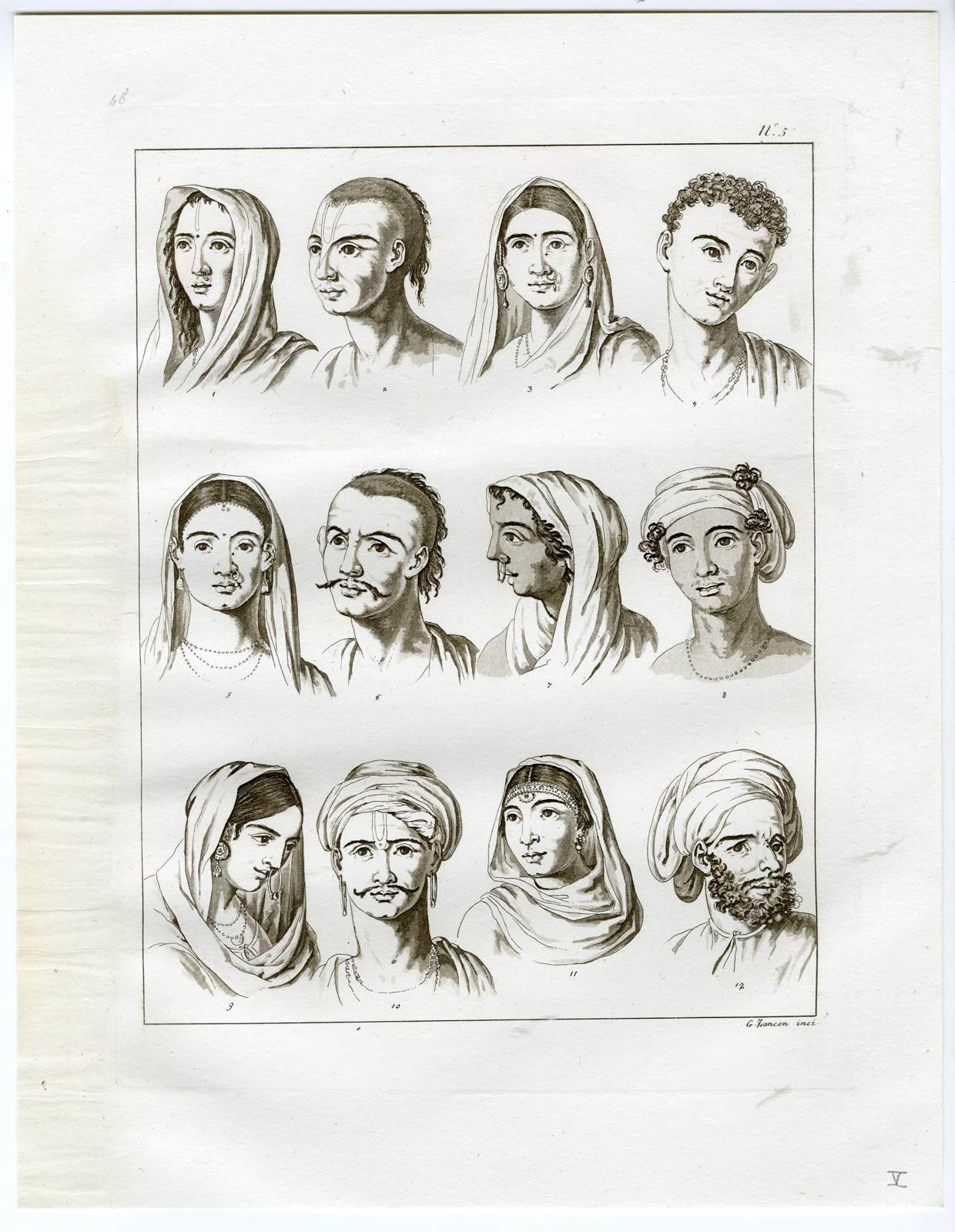 , Antique Print-INDIA-TRAITS-PHYSIOGNOMIE-CULTURE-PL.V.-Ferrario-Zancon-c.1827, Pictura Antique Prints
