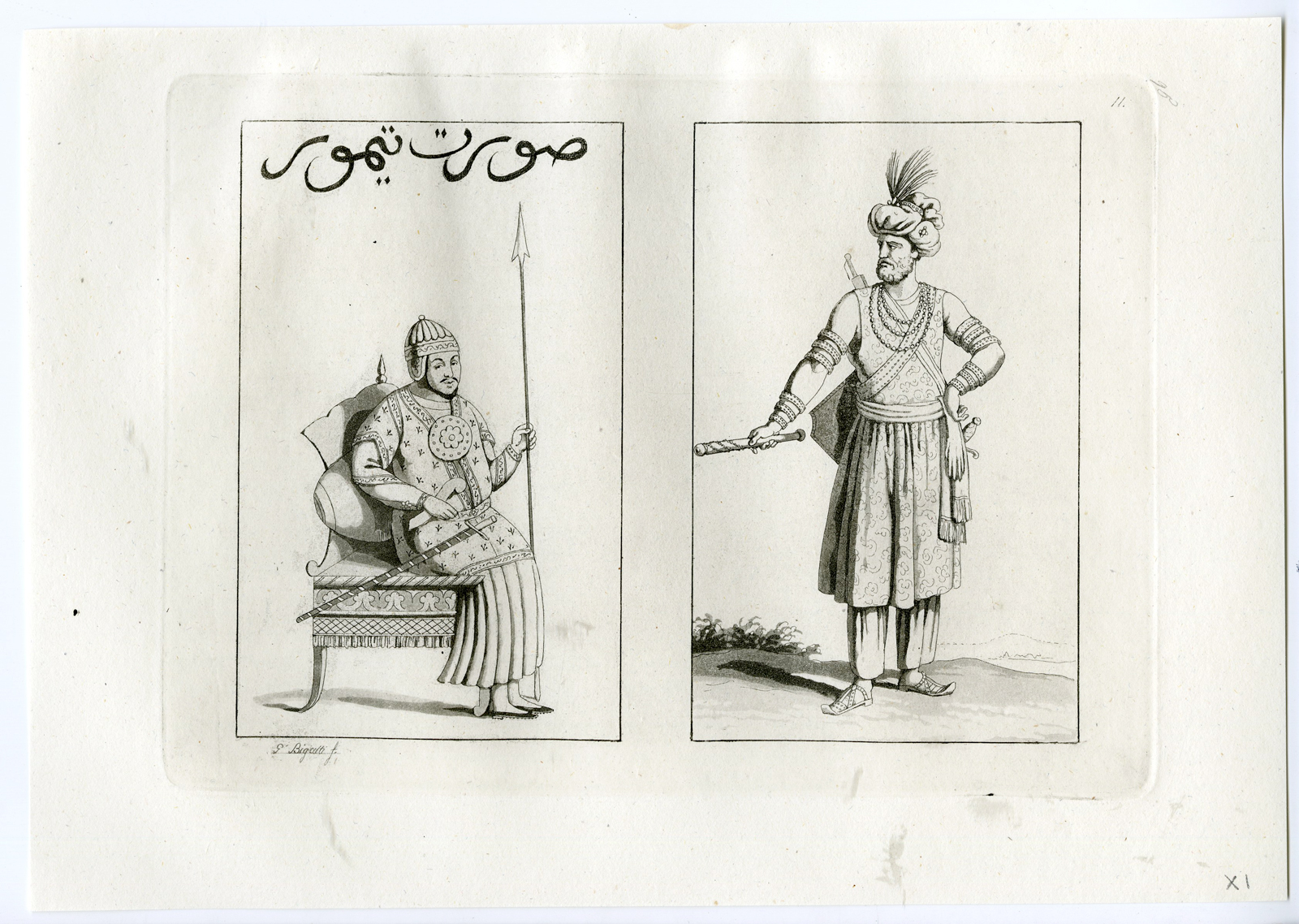 , Antique Print-TAMERLANE-CONQUEROR-MONGOLIA-PL.XI.-Ferrario-Bigatti-c.1827, Pictura Antique Prints