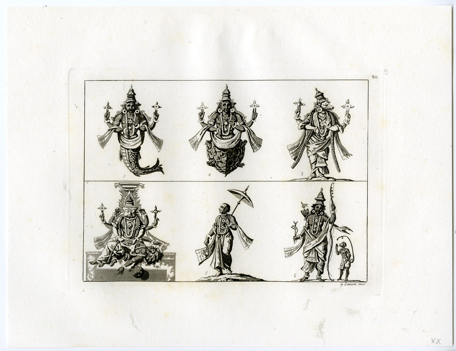 , 2 Antique Prints-HINDUISM-VISHNU-INCARNATIONS-PL.XXI.-Ferrario-Zancon-c.1827, Pictura Antique Prints