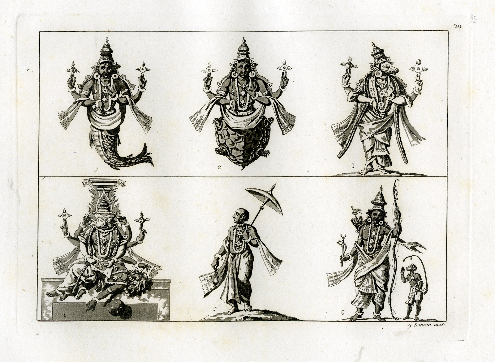 , 2 Antique Prints-HINDUISM-VISHNU-INCARNATIONS-PL.XXI.-Ferrario-Zancon-c.1827, Pictura Antique Prints