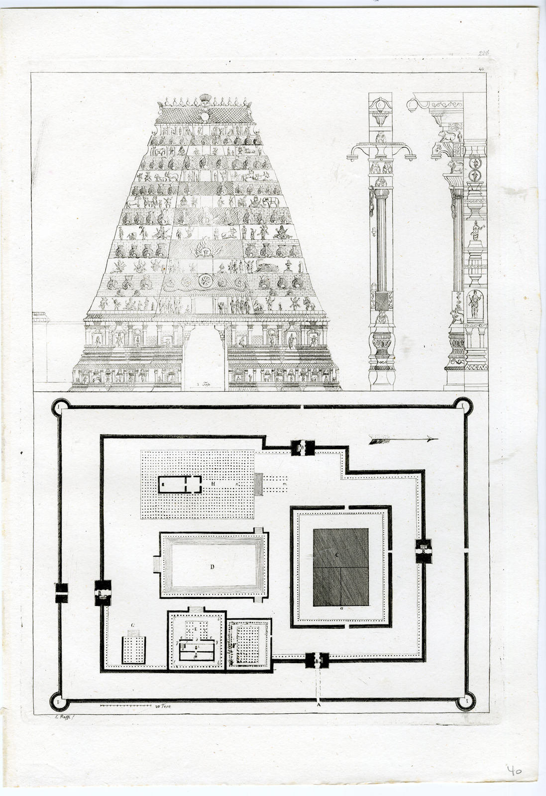 , Antique Print-PAGODA-FLOORPLAN-TEMPLE-INDIA-PL.XL.-Ferrario-Rossi-c.1827, Pictura Antique Prints