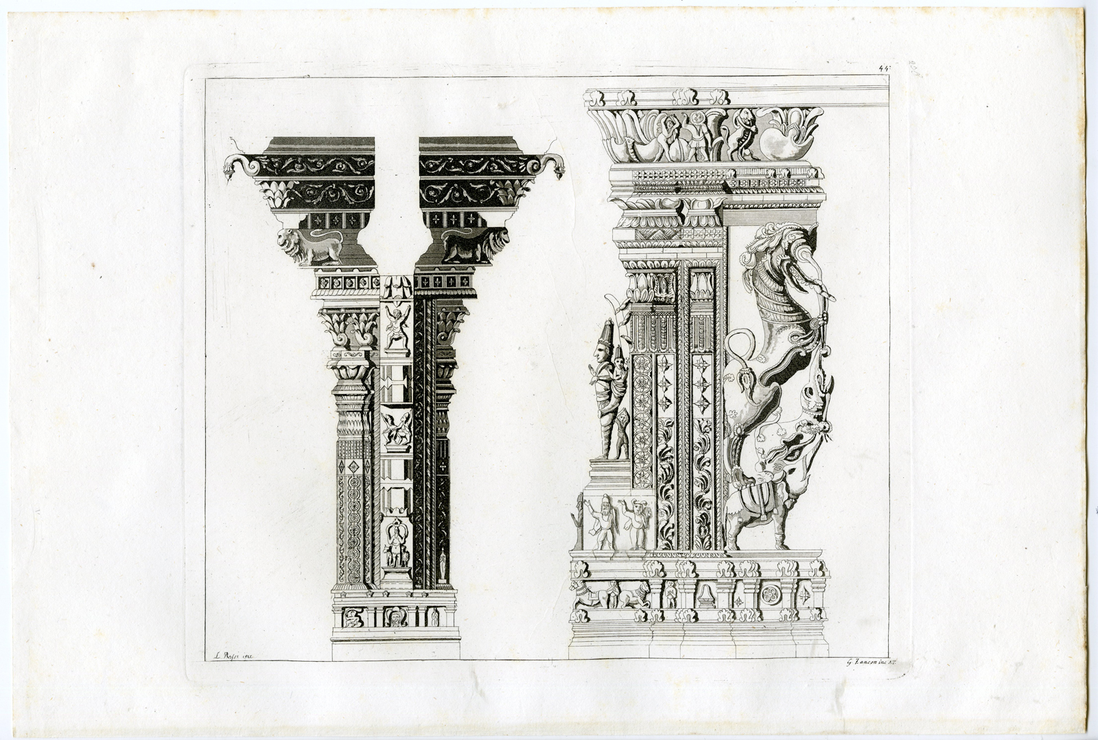 , Antique Print-PILLARS-SYMBOLS-INDIA-PL.XLIXV.-Ferrario-Zancon-c.1827, Pictura Antique Prints
