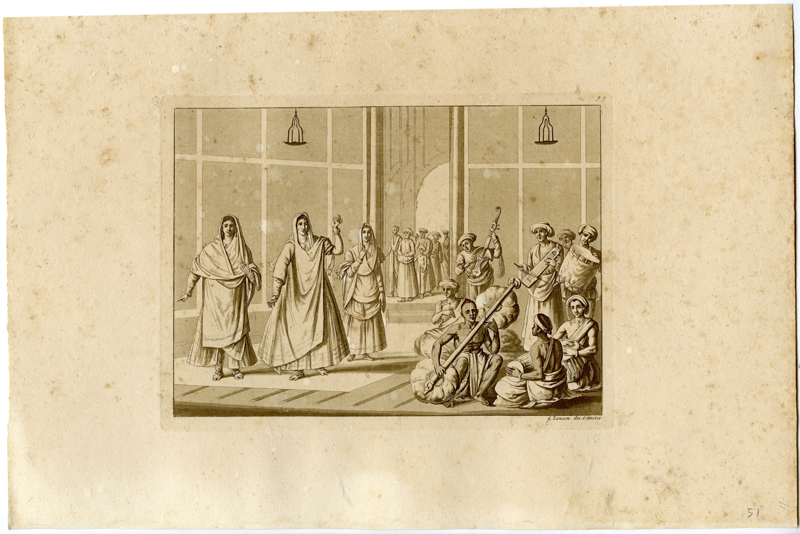 , Antique Print-TRADITIONAL DANCE-INDIA-INDOSTAN-PL.LI.-Ferrario-Zancon-c.1827, Pictura Antique Prints
