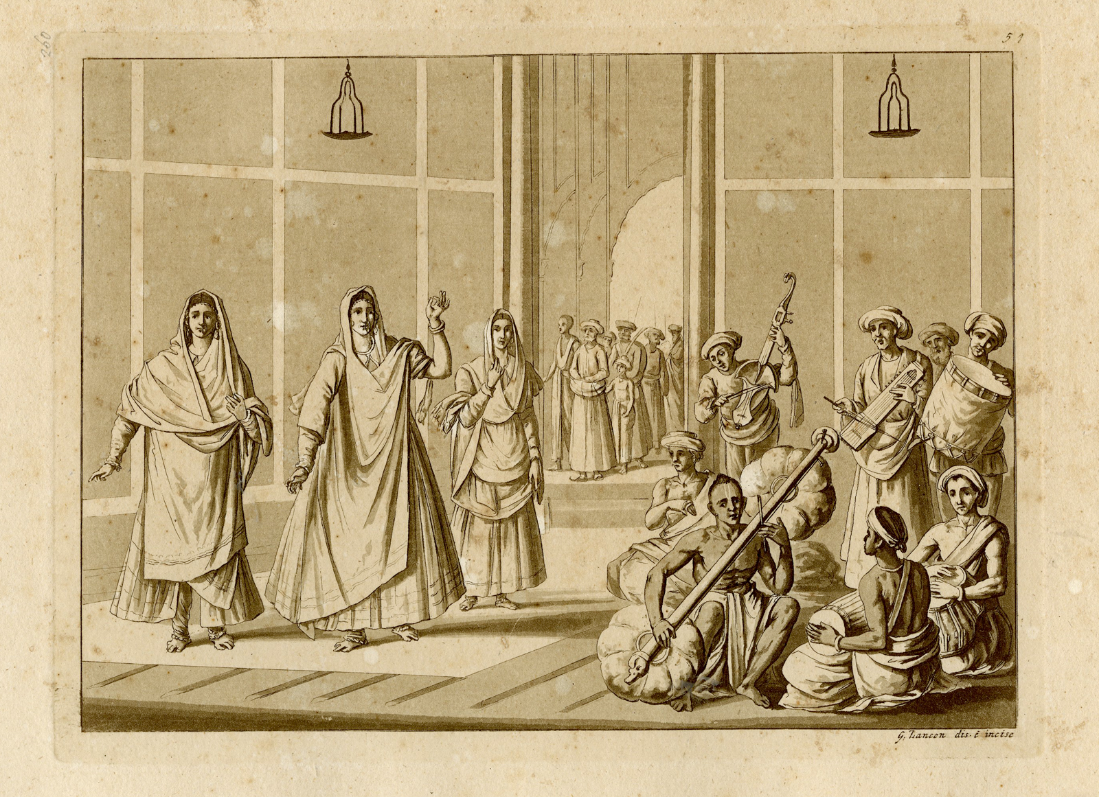 , Antique Print-TRADITIONAL DANCE-INDIA-INDOSTAN-PL.LI.-Ferrario-Zancon-c.1827, Pictura Antique Prints