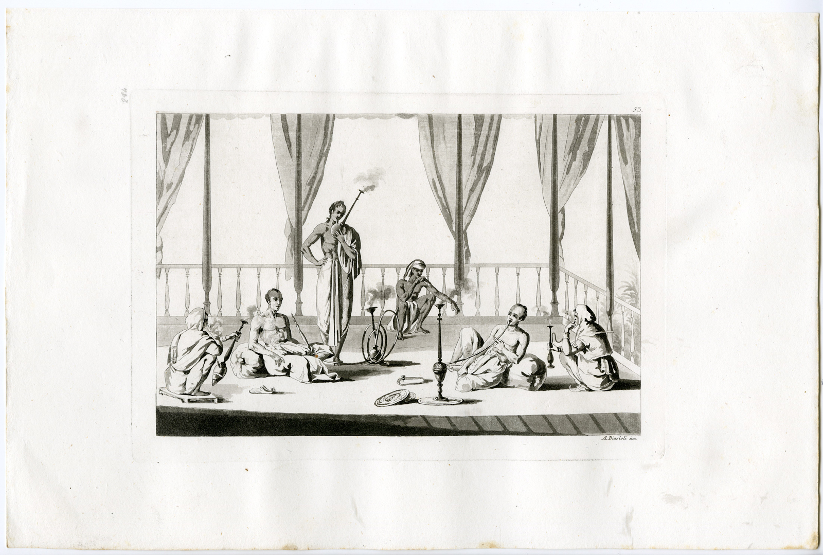 , Antique Print-SMOKE-HOOKAH-MEN-INDIA-INDOSTAN-PL.LIII.-Ferrario-Biasioli-c.1827, Pictura Antique Prints