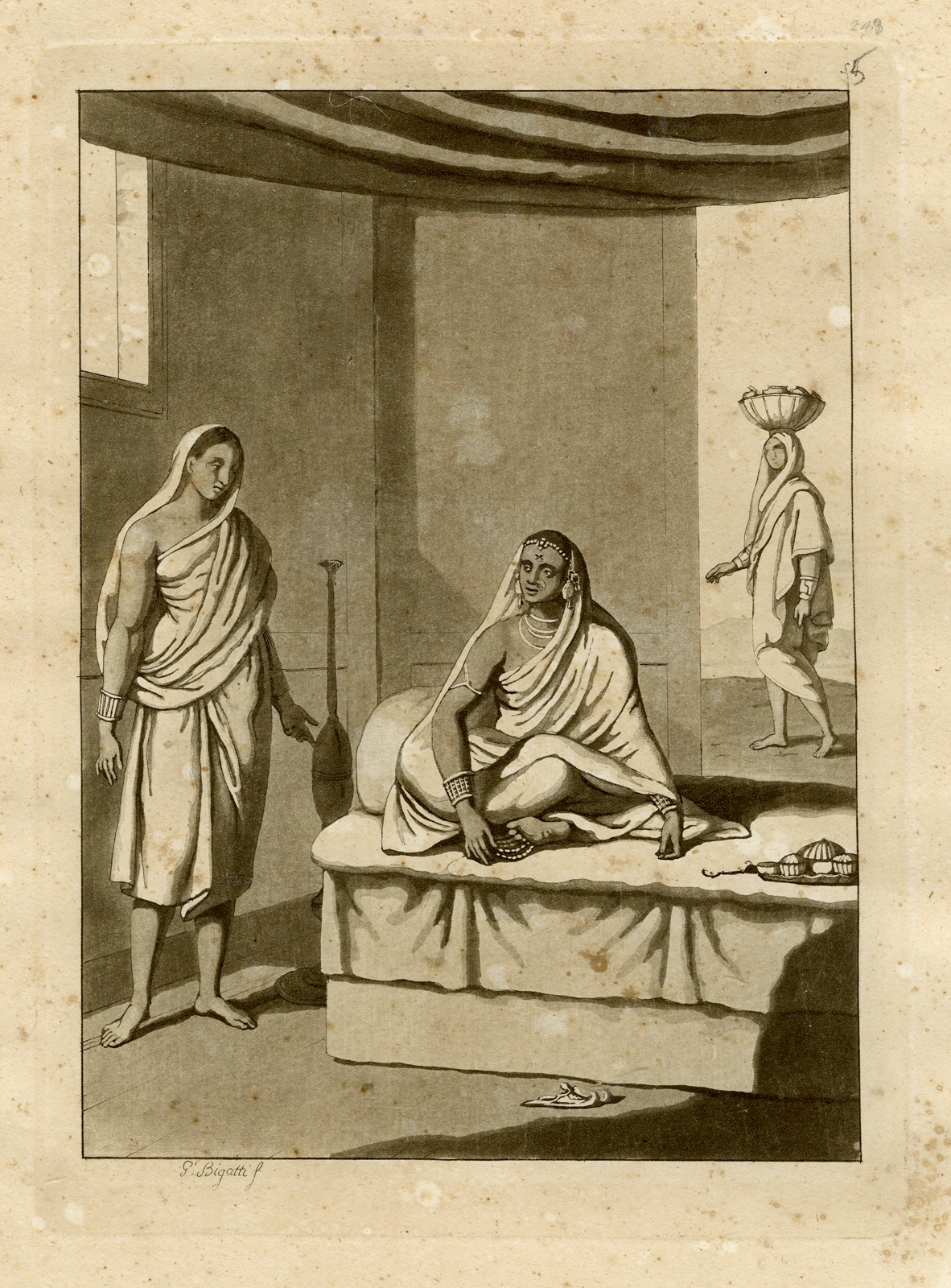 , Antique Print-TRADITIONAL CLOTHES-WOMEN-INDIA-PL.LV.-Ferrario-Bigatti-c.1827, Pictura Antique Prints