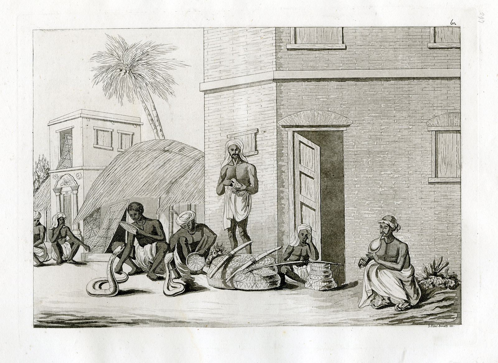 , Antique Print-SNAKES-COBRA-ENTERTAINMENT-INDIA-PL.LXII.-Ferrario-Bonatti-c.1827, Pictura Antique Prints