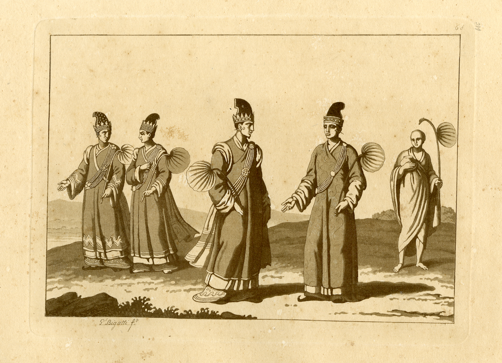 , Antique Print-TRADIONAL COSTUMES-MYANMAR-PL.LXVIII.-Ferrario-Bigatti-c.1827, Pictura Antique Prints