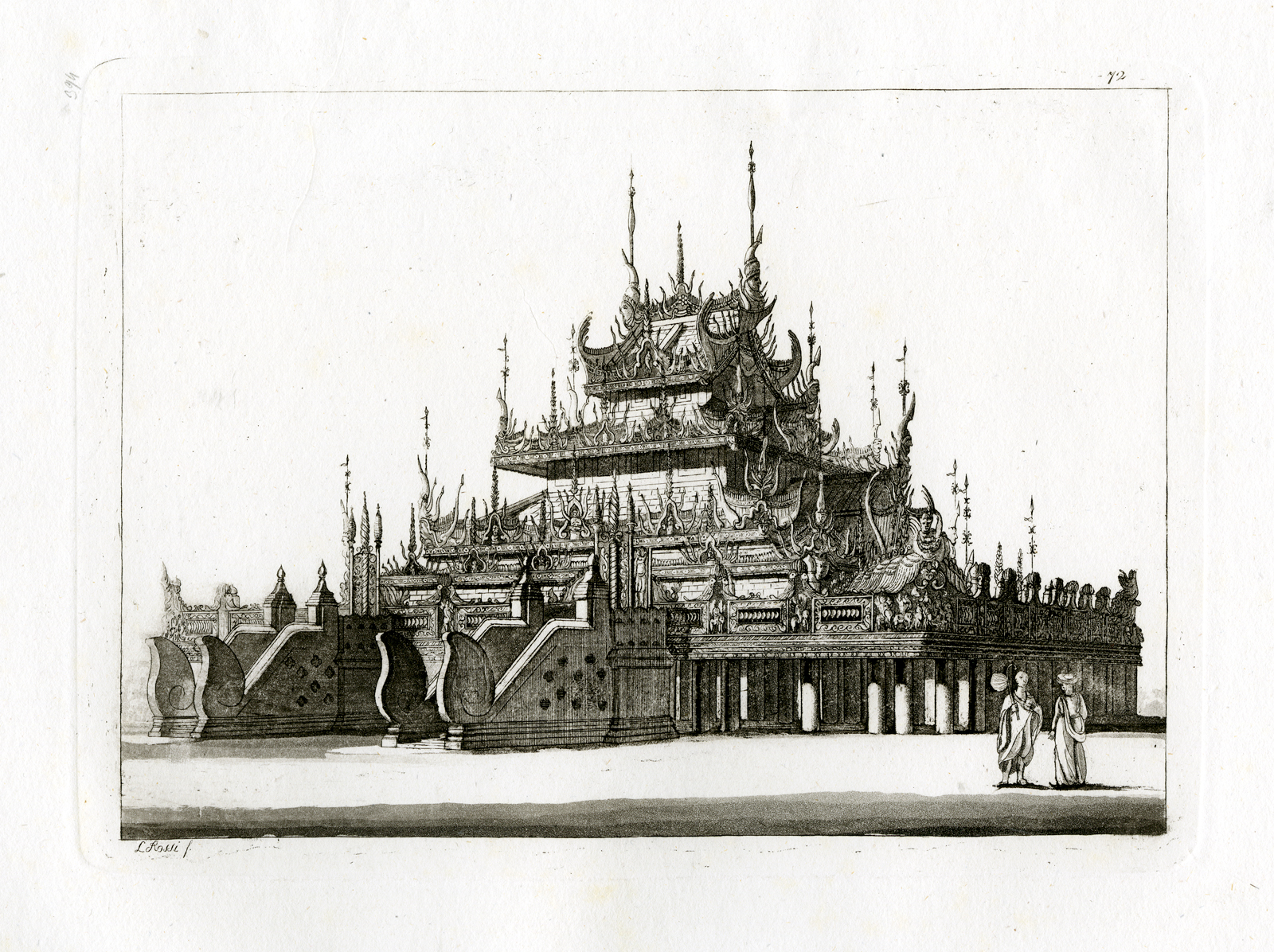 , Antique Print-MONASTERY-BURMA-MYANMAR-PL.LXXII.-Ferrario-Rossi-c.1827, Pictura Antique Prints