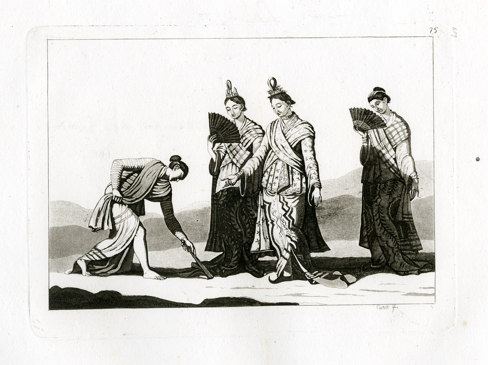 , Antique Print-WOMEN-COSTUME-BURMA-MYANMAR-PL.LXXV.-Ferrario-Castelli-c.1827, Pictura Antique Prints