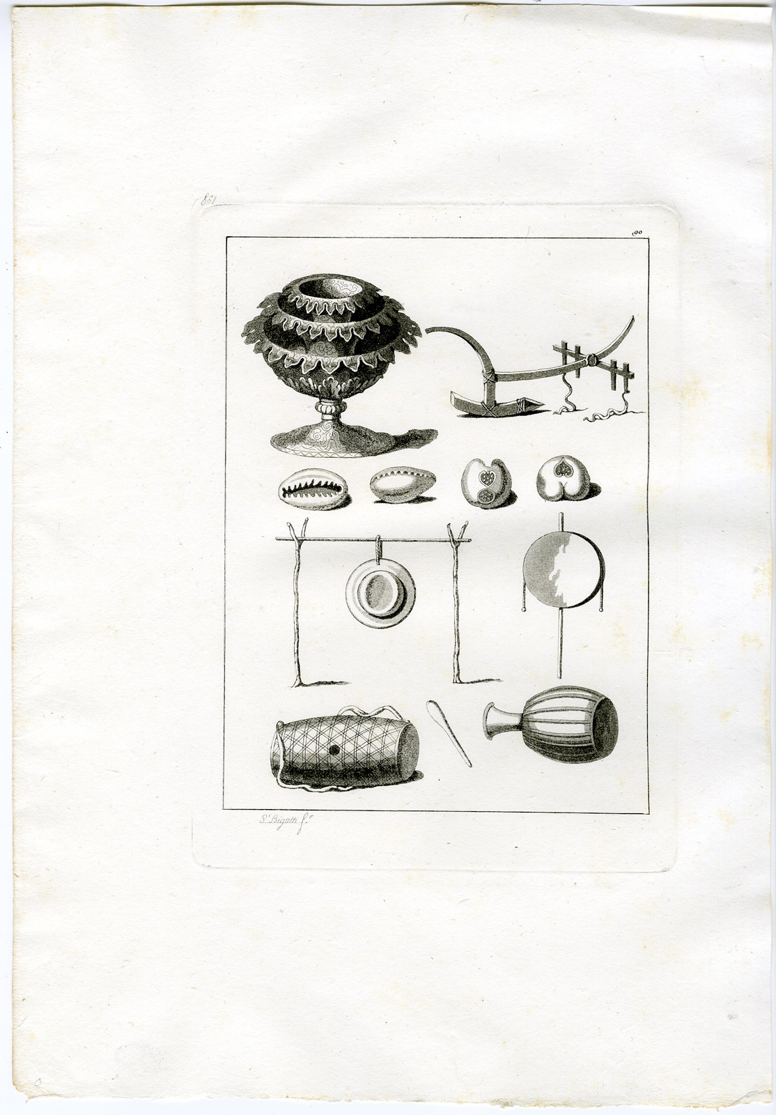, Antique Print-OBJECTS-SIAM-THAILAND-PL.XC.-Ferrario-Bigatti-c.1827, Pictura Antique Prints
