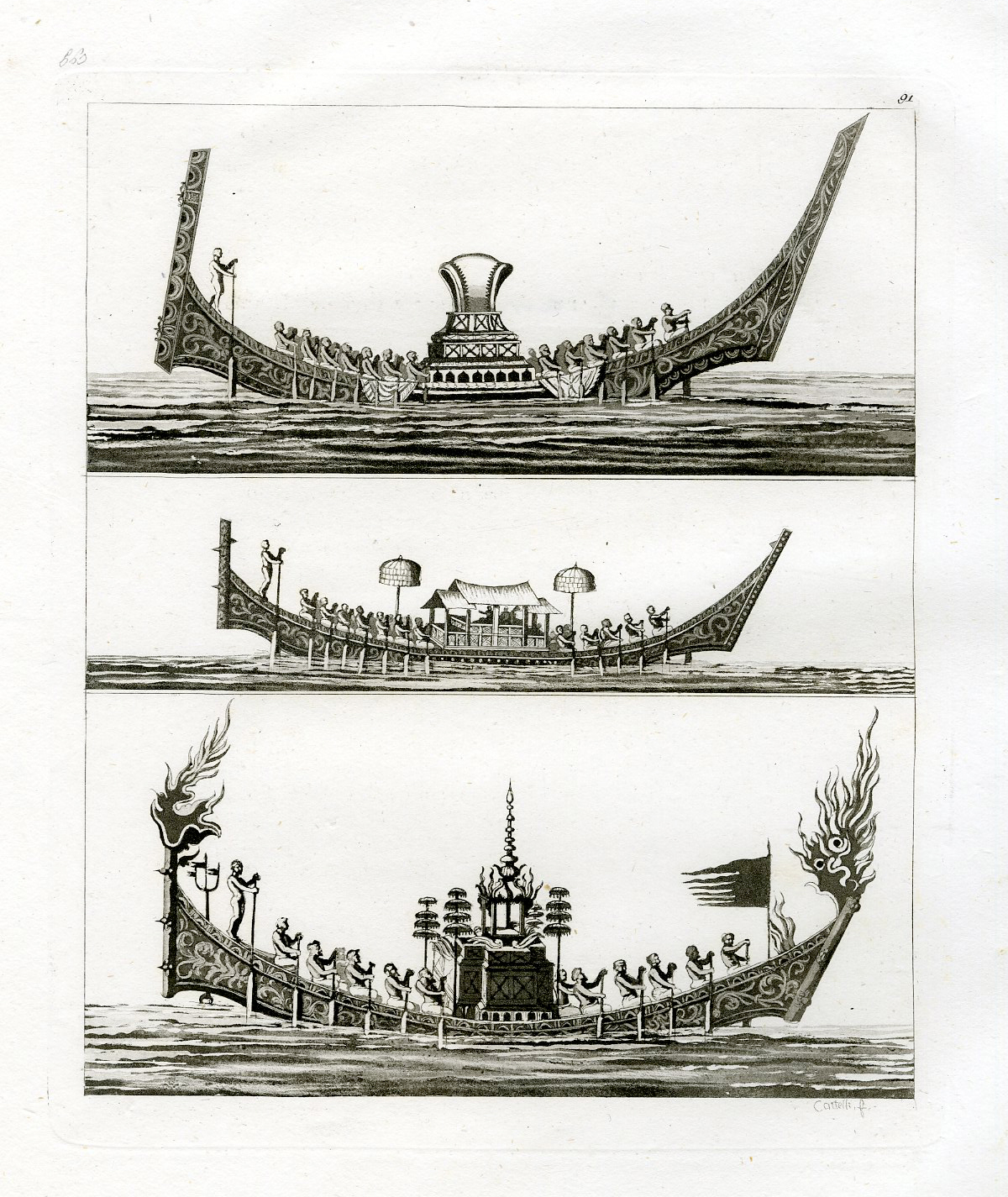 , Antique Print-BOATS-SIAM-THAILAND-PL.XCI.-Ferrario-Castelli-c.1827, Pictura Antique Prints