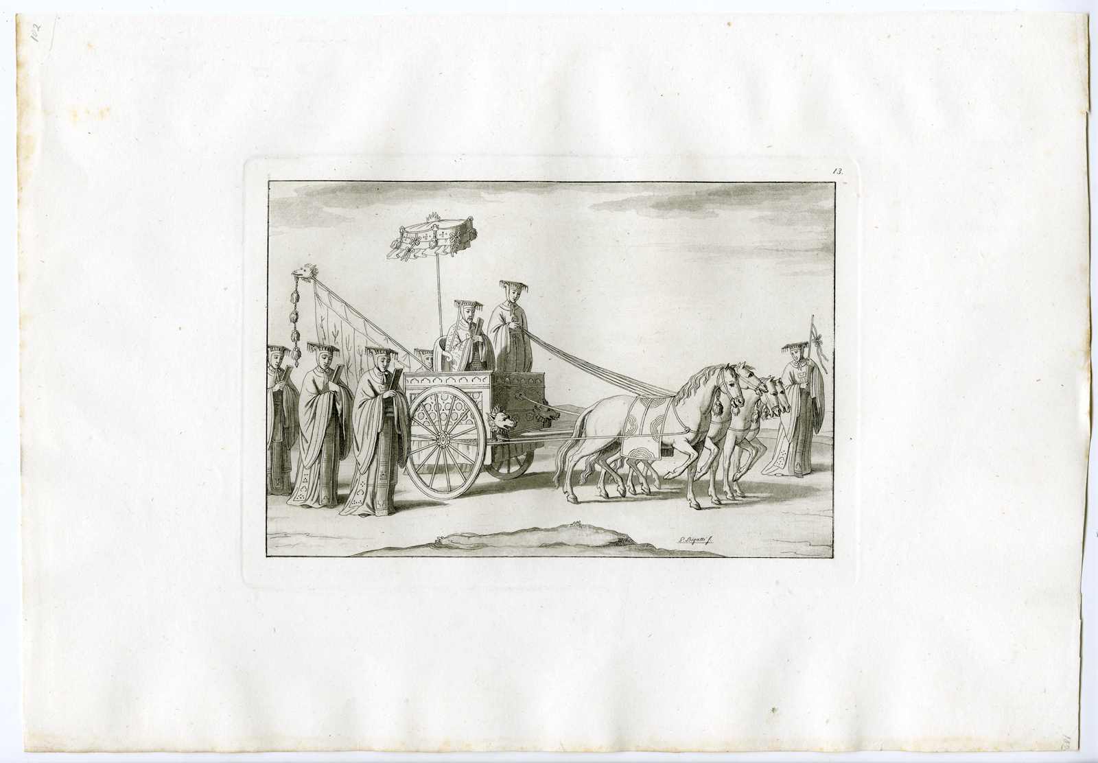 , Antique Print-EMPEROR-CHARIOT-CHINA-HORSE-PL.XIII.-Ferrario-Bigatti-c.1827, Pictura Antique Prints