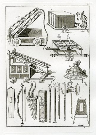 Antique Print-ANCIENT WEAPONS-CHINA-PL.XX.-Ferrario-Bigatti-c.1827