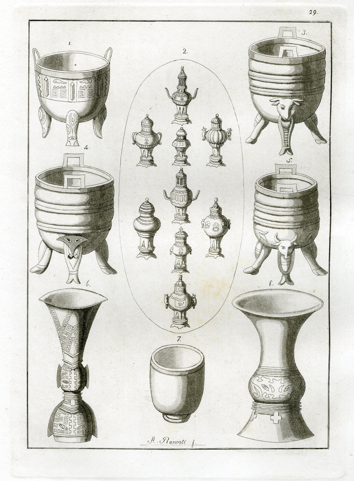 , Antique Print-TRADITIONAL VASES-CHINA-PL.XXIX.-Ferrario-Rancati -c.1827, Pictura Antique Prints
