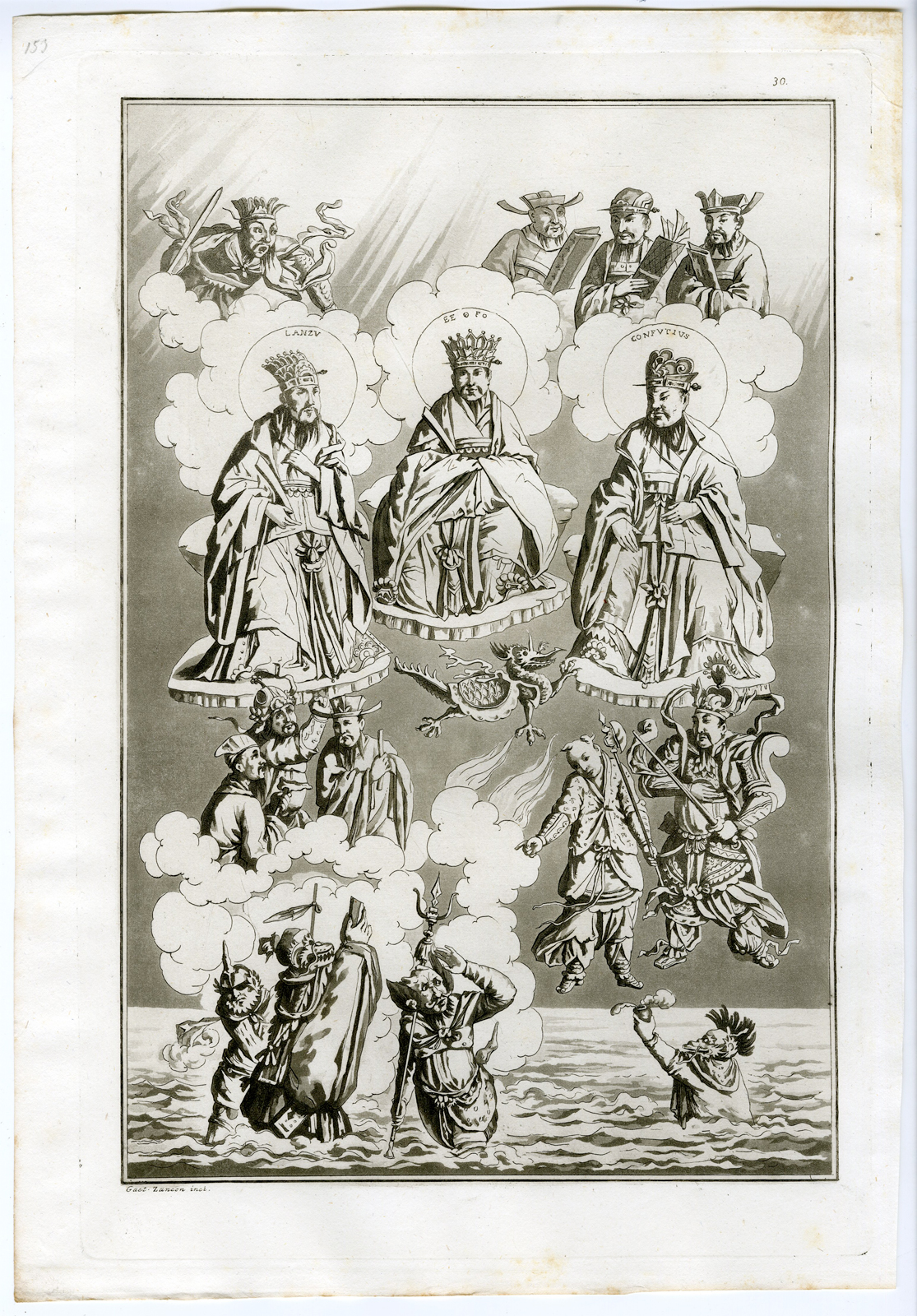 , Antique Print-GODS-FE-LANZU-CONFUCIUS-CHINA-PL.XXX.-Ferrario-Zancon-c.1827, Pictura Antique Prints