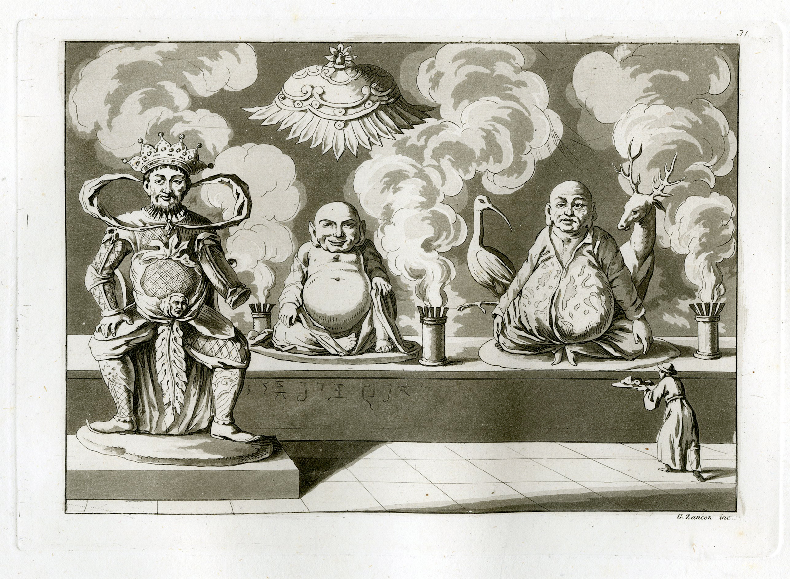 , Antique Print-GOD OF PLEASURE-CHINA-PL.XXXI.-Ferrario-Zancon-c.1827, Pictura Antique Prints