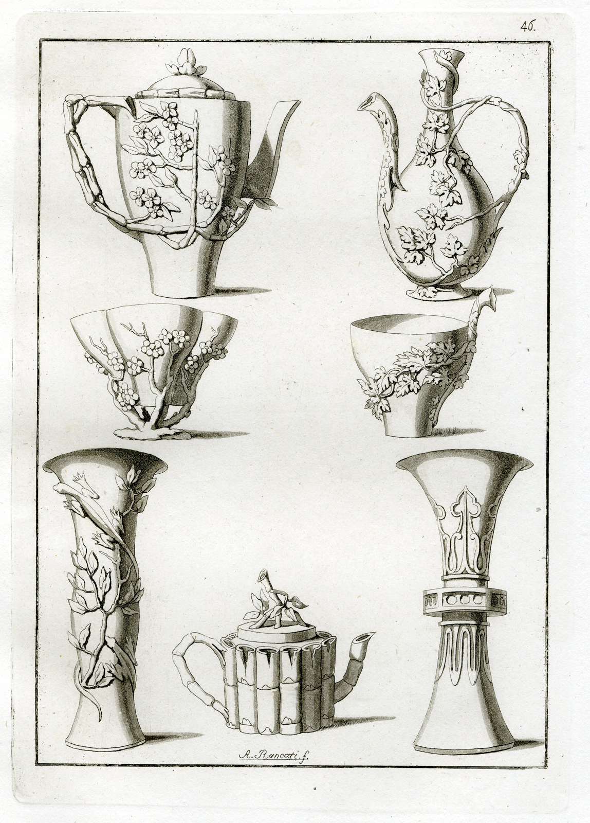 , Antique Print-PORCELAIN VASES-CHINA-CHINESE-PL.XLVI.-Ferrario-Rancati-c.1827, Pictura Antique Prints