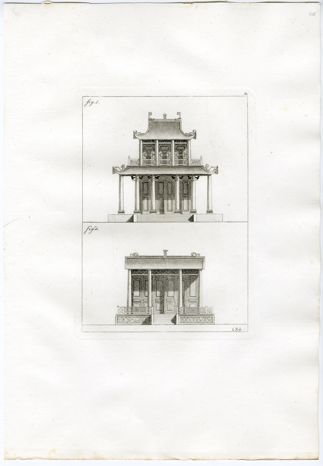 , Antique Print-PAGODE-TEMPLE-ARCHITECTURE-CHINA-PL.L.-Ferrario-Rossi-c.1827, Pictura Antique Prints
