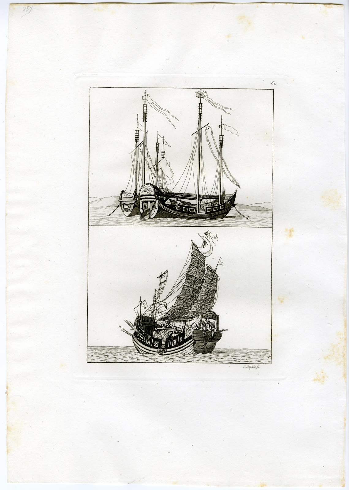, Antique Print-JUNKS-SAILING SHIPS-CHINA-PL.LXI.-Ferrario-Bigatti-c.1827, Pictura Antique Prints