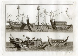 Antique Print-WAR-SAILING SHIPS-SEA-CHINA-PL.LXII.-Ferrario-Bigatti-c.1827