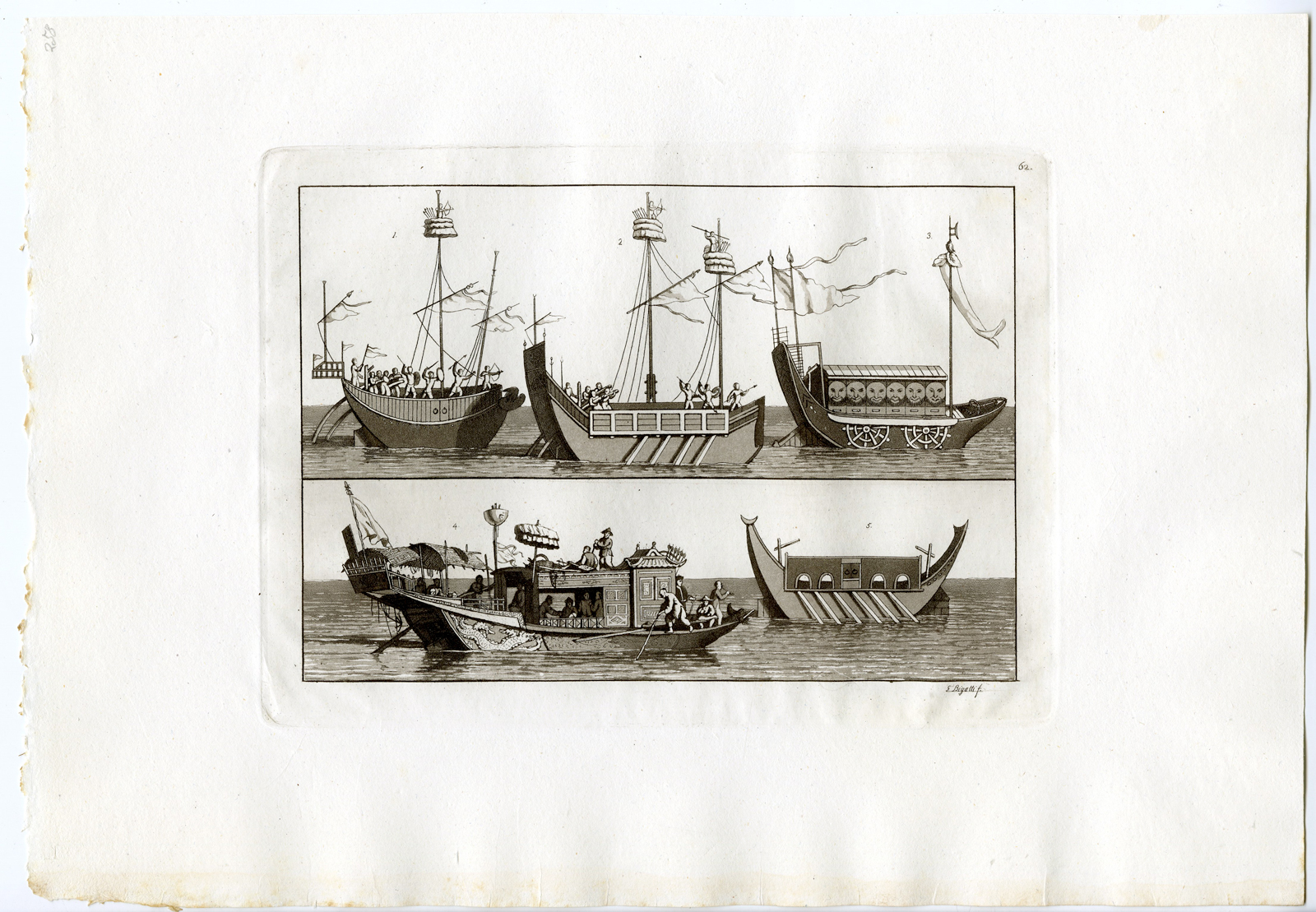 , Antique Print-WAR-SAILING SHIPS-SEA-CHINA-PL.LXII.-Ferrario-Bigatti-c.1827, Pictura Antique Prints