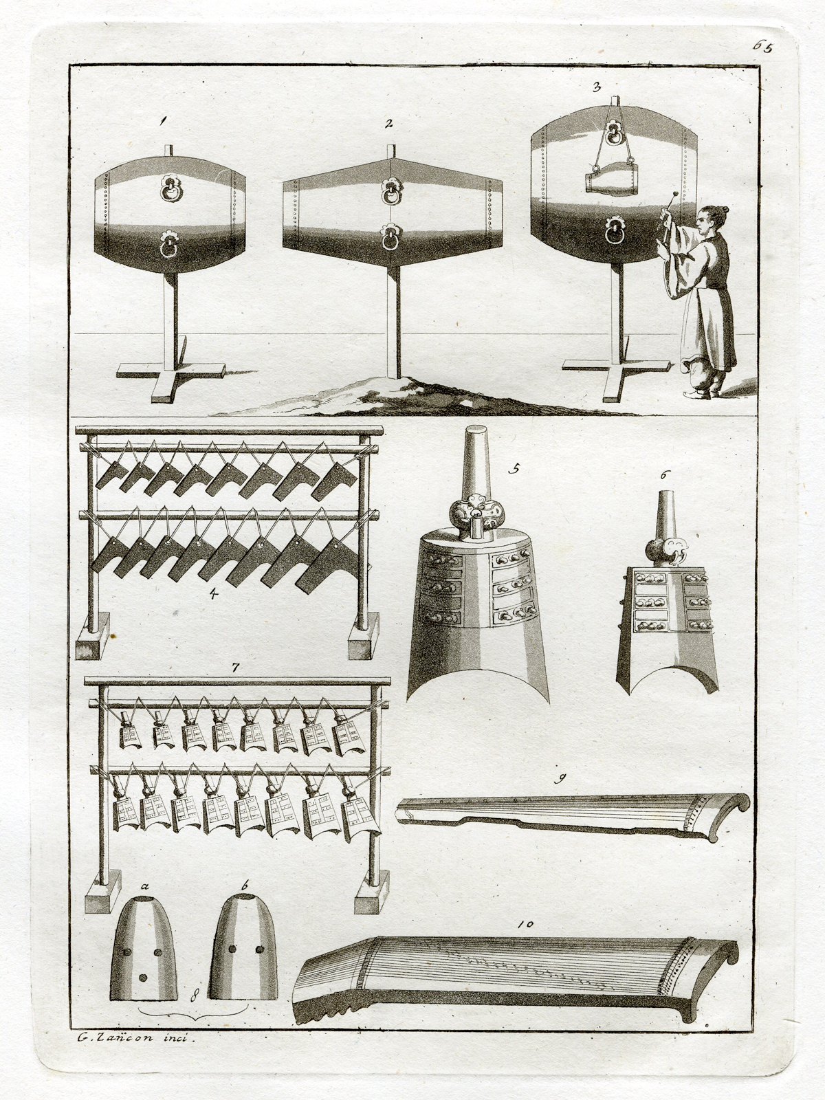 , Antique Print-MUSIC INSTRUMENTS-ANCIENT-CHINA-PL.LXV.-Ferrario-Zancon-c.1827, Pictura Antique Prints
