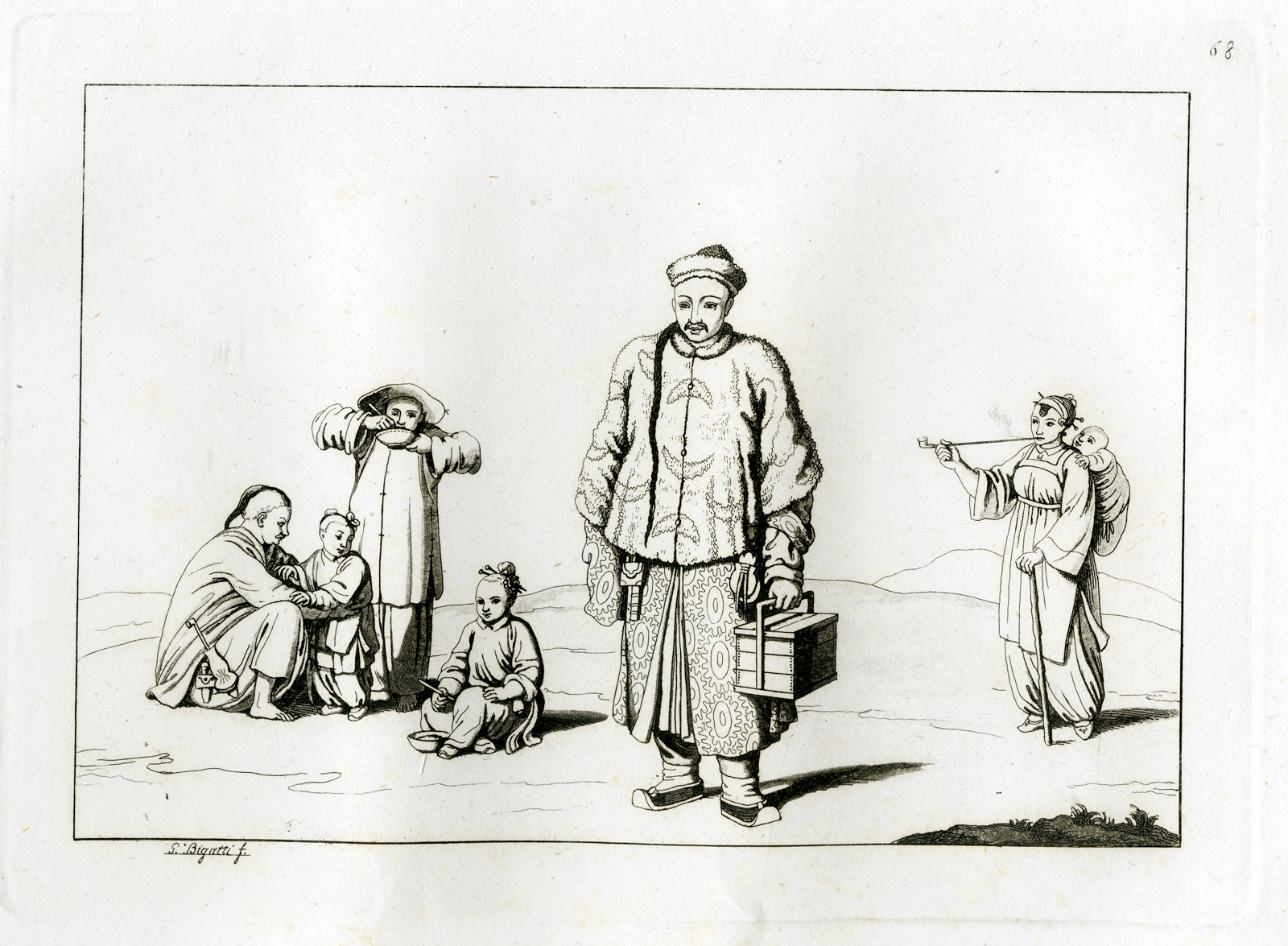 , Antique Print-CLOTHES-CITIZENS-PEASANT-CHINA-PL.LXVIII.-Ferrario-Bigatti-c.1827, Pictura Antique Prints