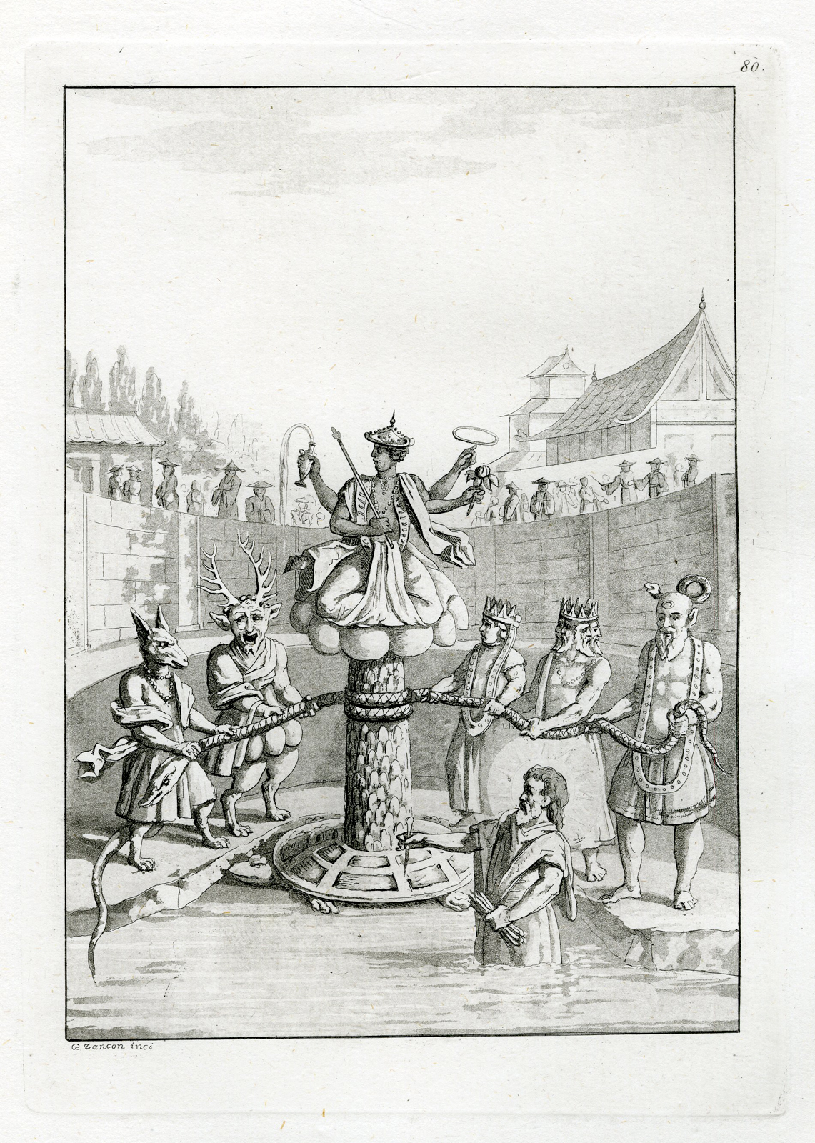, Antique Print-JAPANESE-SHINTO GODS-ANCIENT-PL.LXXX.-Ferrario-Zancon -c.1827, Pictura Antique Prints