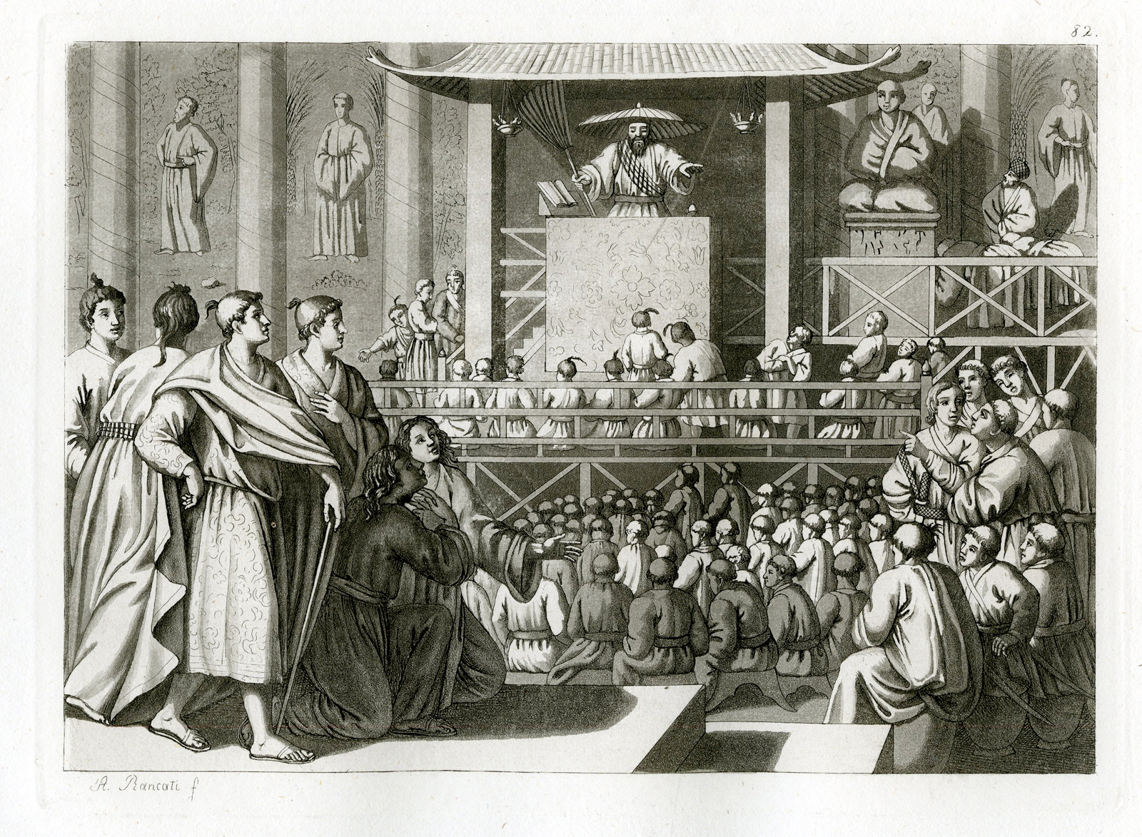 , Antique Print-JAPANSE-PREACHER-TEMPLE-JAPAN-PL.LXXXII.-Ferrario-Rancati-c.1827, Pictura Antique Prints