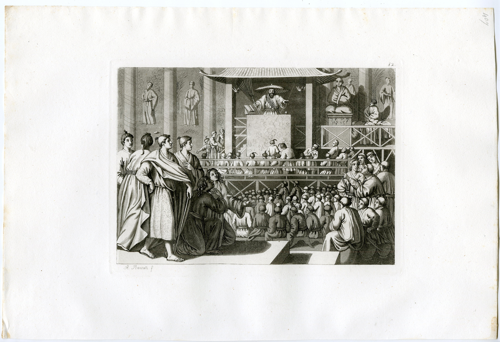 , Antique Print-JAPANSE-PREACHER-TEMPLE-JAPAN-PL.LXXXII.-Ferrario-Rancati-c.1827, Pictura Antique Prints