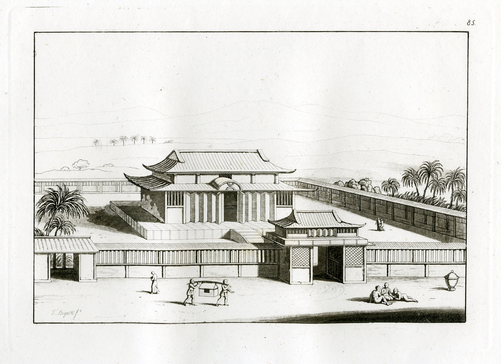 , Antique Print-JAPANESE TEMPLE-MIYAKO-JAPAN-PL.LXXXV.-Ferrario-Bigatti-c.1827, Pictura Antique Prints
