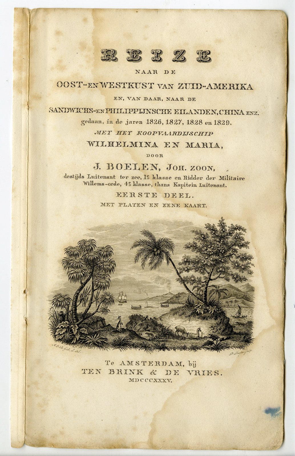, Antique Print-TITLE PAGE-VOYAGE-SOUTH AMERIKA-Boelen-Sluyter-1835, Pictura Antique Prints