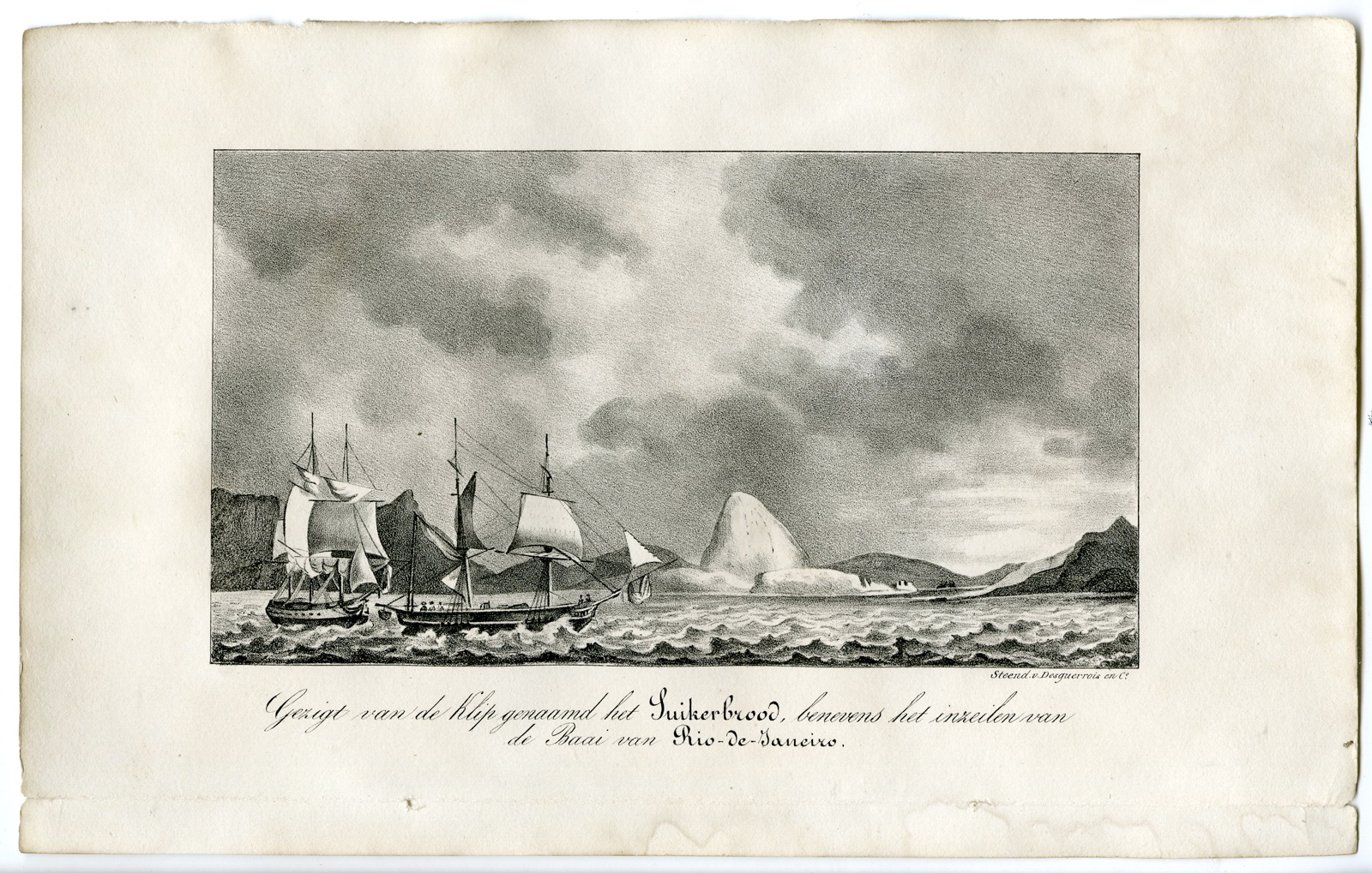 , Rare Antique Print-RIO DE JANEIRO-BRASIL-BAY-CLIFF-Boelen-Desguerrois-1835, Pictura Antique Prints