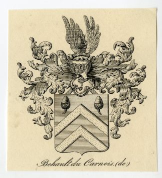 Antique Print-COAT OF ARMS-FAMILY CREST-DE BAHAULT DU CARNOIS-Weleveld-1830