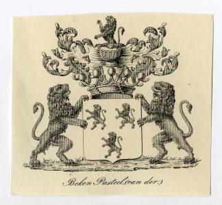 Antique Print-COAT OF ARMS-FAMILY CREST-VAN DER BEKEN PASTEEL-Weleveld-1830