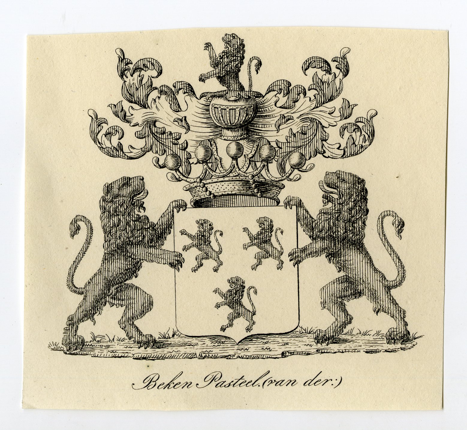 , Antique Print-COAT OF ARMS-FAMILY CREST-VAN DER BEKEN PASTEEL-Weleveld-1830, Pictura Antique Prints