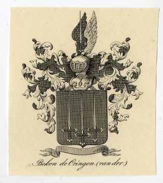Antique Print-COAT OF ARMS-FAMILY CREST-VAN DER BEKEN DE CRINGEN-Weleveld-1830