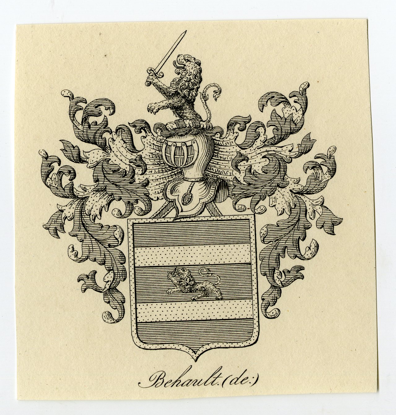 , Antique Print-COAT OF ARMS-FAMILY CREST-DE BEHAULT-Weleveld-1830, Pictura Antique Prints