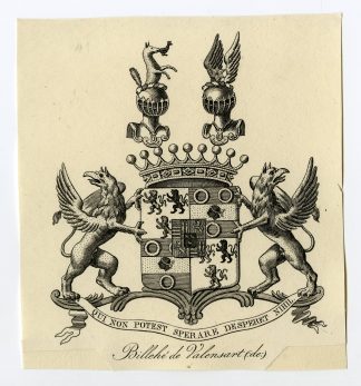 Antique Print-COAT OF ARMS-FAMILY CREST-DE BILLEHE DE VALENSART-Weleveld-1830