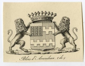 Antique Print-COAT OF ARMS-FAMILY CREST-DE BLOIS DE D'ARRONDEAU-Weleveld-1830