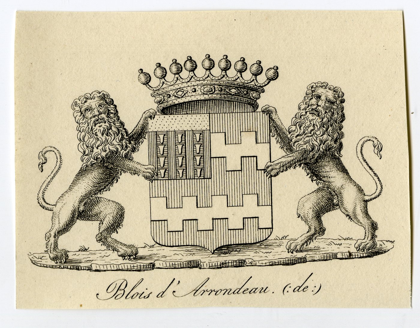 , Antique Print-COAT OF ARMS-FAMILY CREST-DE BLOIS DE D’ARRONDEAU-Weleveld-1830, Pictura Antique Prints