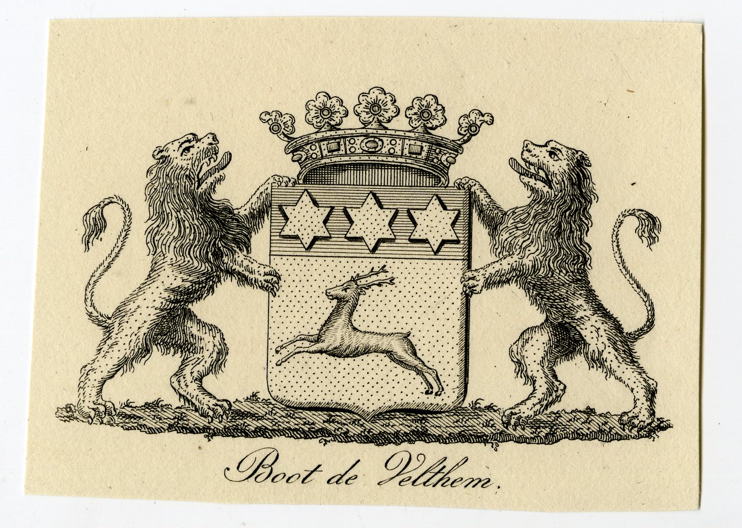 , Antique Print-COAT OF ARMS-FAMILY CREST-BOOT DE VELTHEM-Weleveld-1830, Pictura Antique Prints