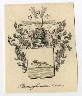 Antique Print-COAT OF ARMS-FAMILY CREST-VON BONNIGHAUSEN-Weleveld-1830