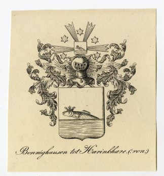 Antique Print-COAT OF ARMS-FAMILY CREST-VON BONNIGHAUSEN-HARINKHAVE-Weleveld-1830