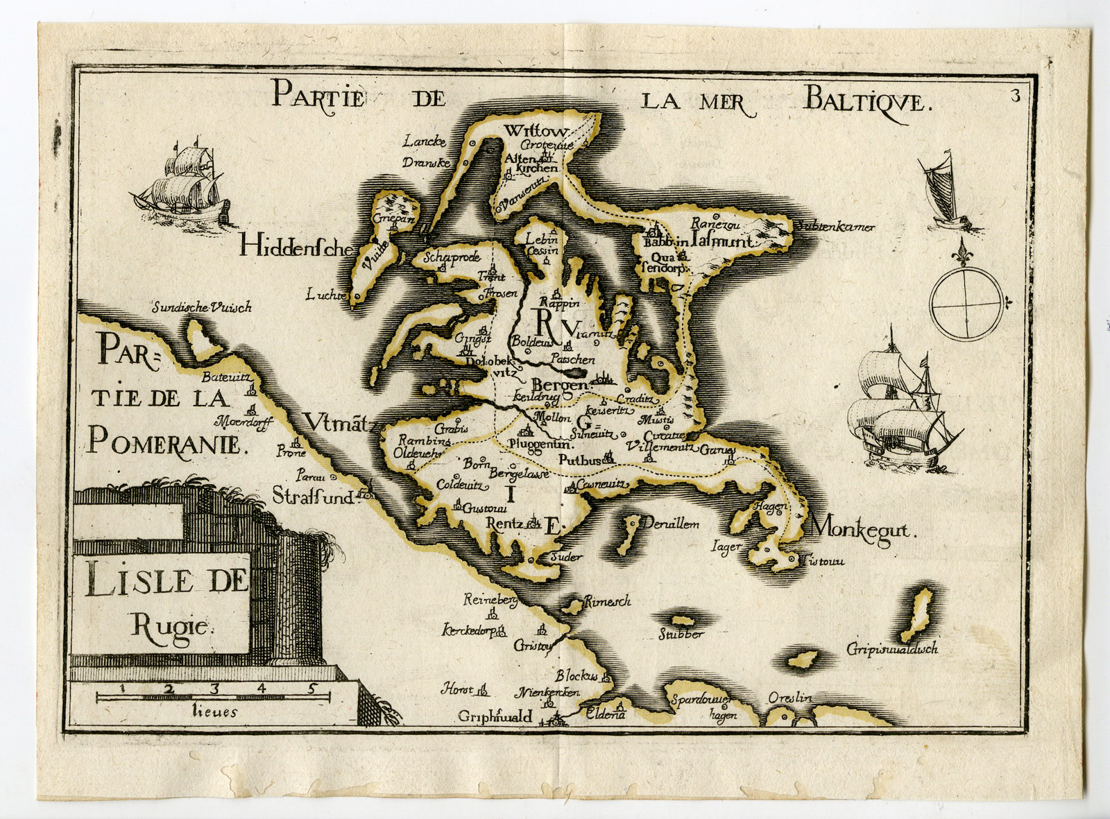 , Rare Antique Print-RUGIA ISLAND-RUGIE-GERMANY-Tassin-de Fer-1644, Pictura Antique Prints
