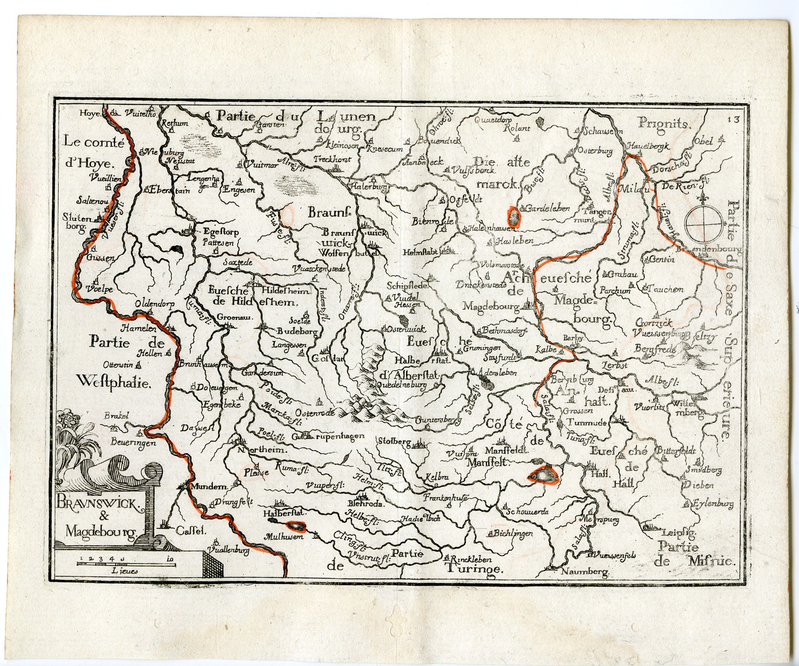 , Rare Antique Print-BRAUNSCHWEIG-MAGDEBURG-GERMANY-Tassin-de Fer-1644, Pictura Antique Prints